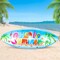 5 FT Hello Summer Surfboard Inflatable, Outdoor Blow Up Yard Decoration with Built-in 3 LED Lights, Summer Luau Party Decorations for Pool Holiday Garden Lawn Patio Tropical Beach